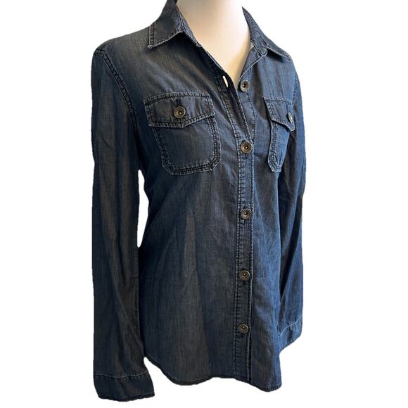 Banana Republic Shirt women S Chambray Denim Button Up Western Cowboy Jean - Picture 3 of 12